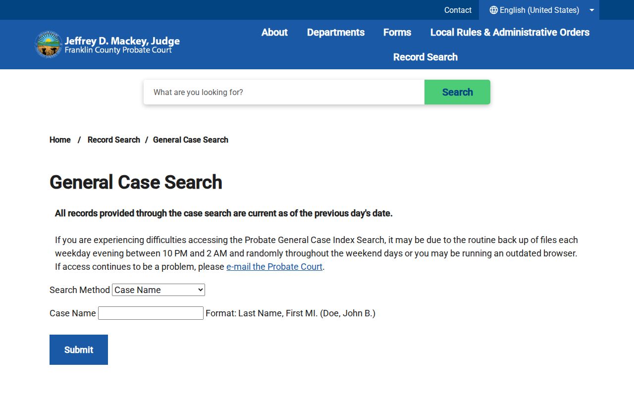 Westerville resident lookup through Franklin Probate Court case search