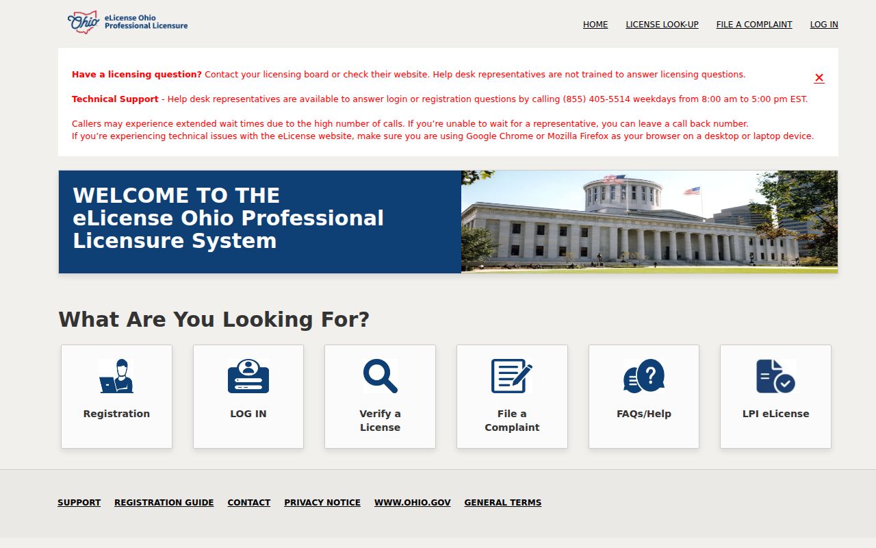 Westerville resident lookup through the eLicense Ohio verification search