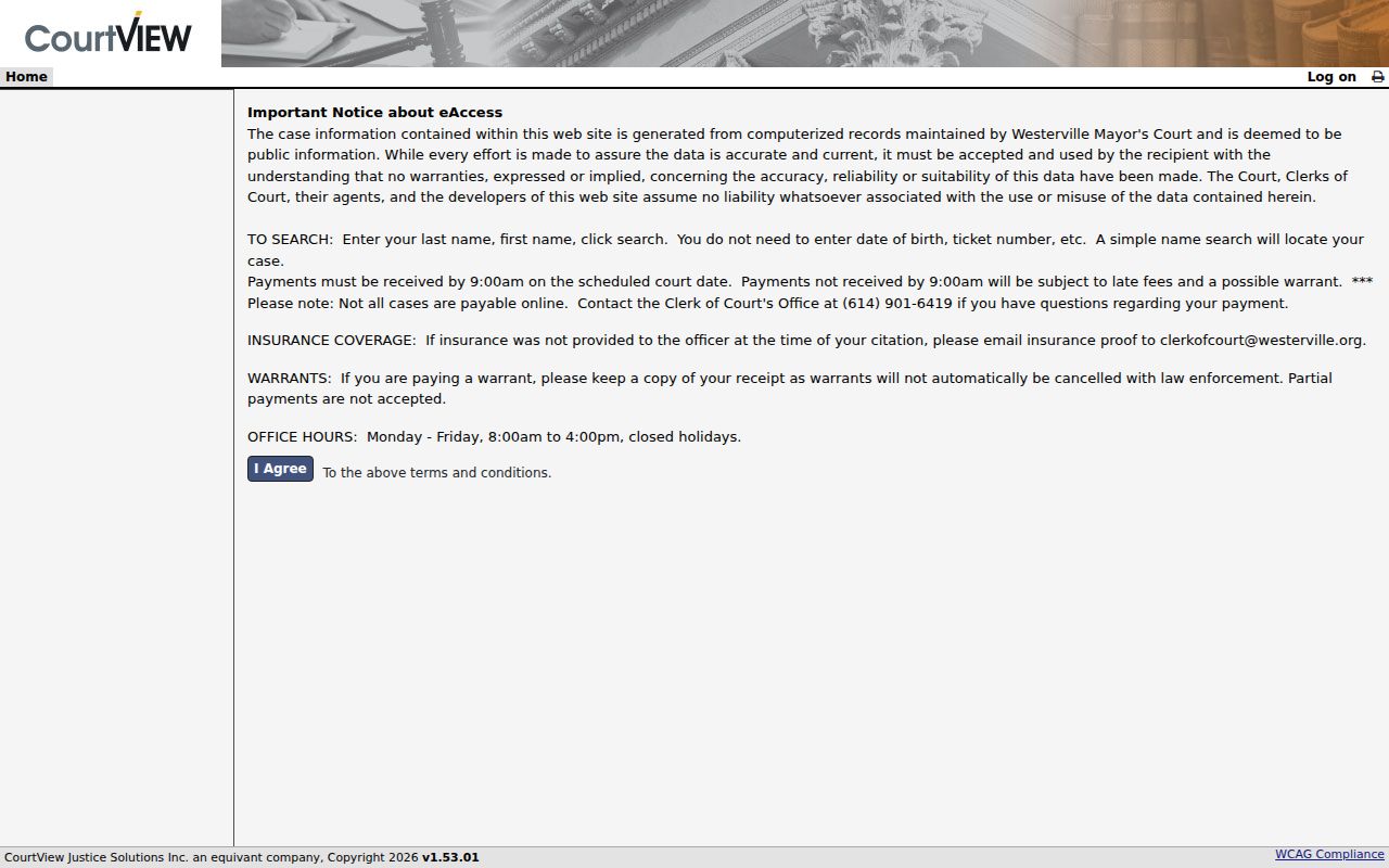 Westerville resident lookup at the Mayor's Court eServices search