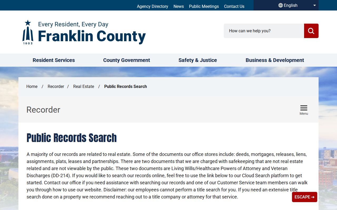 Westerville street directory Franklin County recorded documents guidance